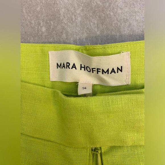 Mara Hoffman Wide Leg Linen Trousers Neon Green& Yellow Size 14 - Picture 3 of 6